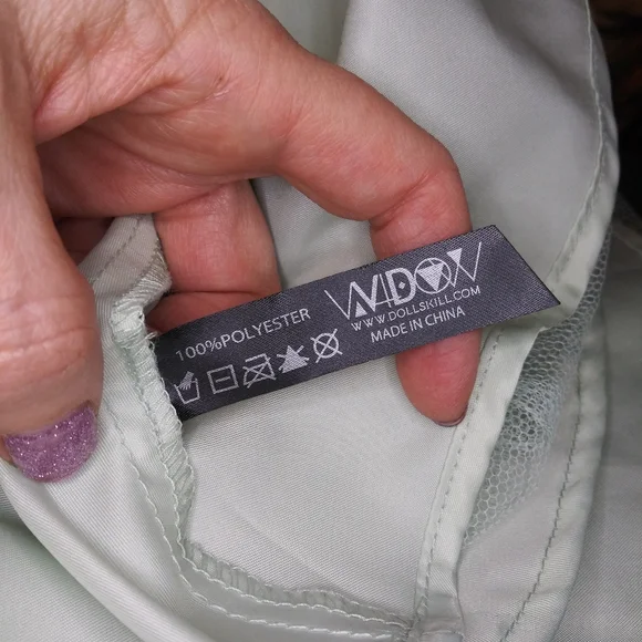 Dolls Kill House Of Widow Shimmery Mint Chiffon & Black Lace Trimmed Mini Dress - Picture 5 of 7